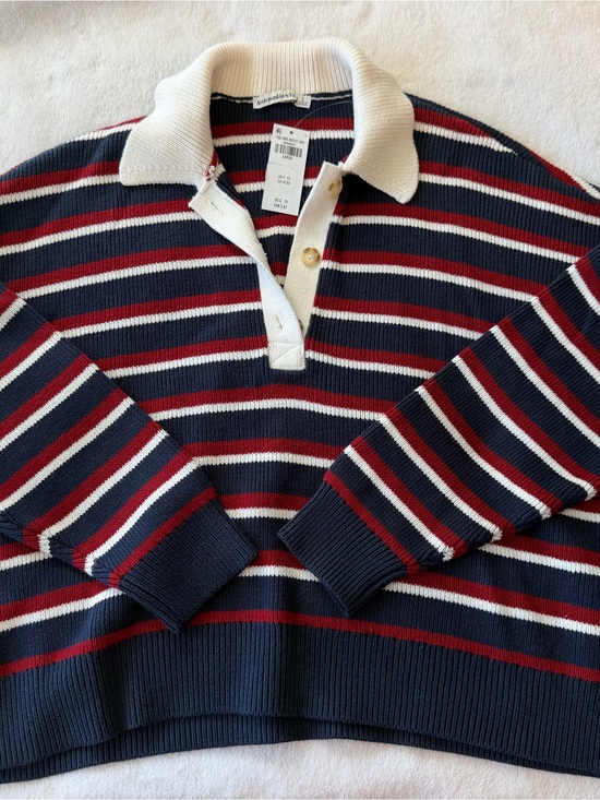 Abercrombie & Fitch Sweaters - Abercrombie & Fitch Navy, Red & White Striped V-Neck Rugby Sweater